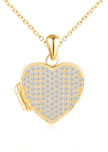 Zirkon Herz Foto Kette Silber 925 mit Bild: Halskette Damen Mädchen Medaillon zum Öffnen für Bilder-Brillante Luxus Anhänger Ketten Amulett Schmuck-Liebe Geschenk für Frauen Mama Freundin Tochter