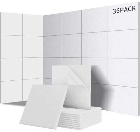 Sonuvia Lot de 36 panneaux acoustiques carrés autocollants I Isolation phonique efficace Couverture 3.24㎡ haute densité (230kg/m³) NRC 0.95 –Pour murs et portes,salle de jeux, Porcelaine blanche