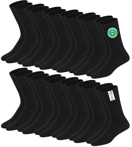 SOXCO bomullsstrumpor för män, 12-pack, Svart (12P), 35-38 EU