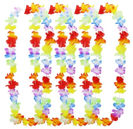 4 Stück Hawaiianische Girlanden mit Rüschen Hula Aloha Hawaii Halskett Luau JGA Hawaiianische Blumenketten Kostüm Deko für Kinder Erwachsene Strand Tropisch Geburtstag Party Zubehör Präsent