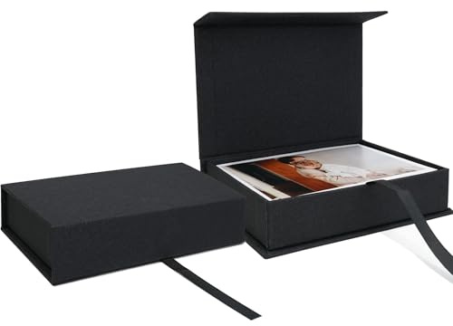 Vienrose Photo Storage Box 5x7, Linen Photo Box 13x18 cm, Memory Box Perfect to Store Your Photos, Pictures, Certificates, Scrapbooking Supplies and Keepsakes Black