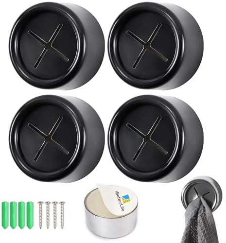 iBetterLife Adhesive Kitchen Towel Hooks - 4 Pack Dish Towel Holder for Cabinet, Push Hand Towel Hook, Dish Cloth Rag Holder for Home Bathrooms, Kitchens, Garages, RV, Within Easy Reach, Matte Black