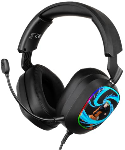 Konix Naruto Shippuden Gaming-Headset mit Kabel 7.1 für PC - 50 mm Lautsprecher - Mikrofon - 2 m USB-Kabel - LED-Hintergrundbeleuchtung - Motiv Naruto Rasengan - Schwarz