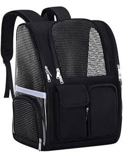 Galatée Haustier-Rucksack, Von Fluggesellschaften Zugelassener Hunderucksack, Katzentasche Für Reisen, Wandern, Radfahren, Spazierengehen Im Freien, Katzenrucksack Mit Atmungsaktivem Netz(Schwarz)