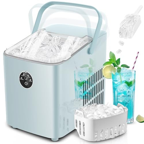 Eiswürfelmaschine, Eiswürfelbereiter 8 Würfel in 5 Minuten fertig, 14 KG in 24 Stunden, Selbstreinigende Kleine Eiswürfelmaschine, 2 Eiswürfel Größen für Küche, Büro, Bar und Party