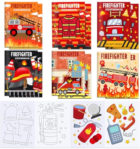 MORAINJAY 12 Stück Mini Malbücher für Kinder, kleine Malbuch, Malbuch Klein Mitgebsel Kindergeburtstag, Kleine Malbücher Mini für Geschenktüten & Partygeschenke (Feuerwehrauto)