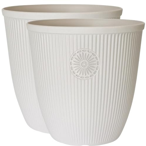 Divas World Large White Garden Planter Pot 33L – Tall Plastic Flower Pot with Ribbed Texture & Medallion Design – Lightweight Weatherproof Indoor Outdoor Plant Container 42cm (2)