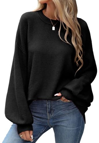 PASUDA Pull Femme Hiver Chic et Elegant Sweat Oversize Haut Thermique Col Rond Ample Sweatshirts Manche Longue Manche Lanternes Décontracté Pulls Chaud Tricoté Pullover Automne Hiver