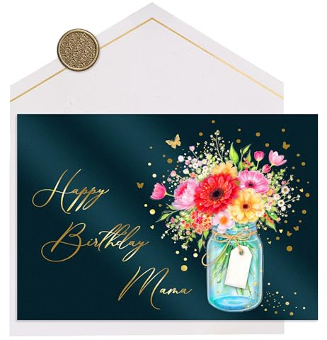 Joli Coon Premium Geburtstagskarte Mama STARDUST, mit FinePaper Kuvert | 350g Perlmuttpapier mit Schimmereffekt, weiße Innenseite, selbstklebendes Wachssiegel, für persönliche Geburtstagswünsche