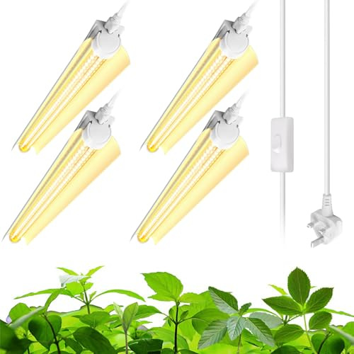Barrina T8 Led Grow Light, 2FT, Full Spectrum Yellow, 96W(4 x 24W), 4 Packs | Plant Grow Lights with On/Off Switch, V-Shape LED Grow Light Strips for Indoor Plants, Seeding, Linkable Design