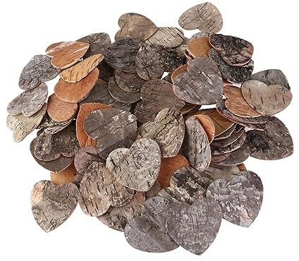 HOMSFOU 160pcs Birch Bark Heart Shaped Wood Chips Rustic Wooden Ornaments Table Decor Wedding Shower Birthday Guest Book Sign Greeting Cards Invitations