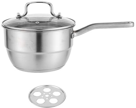 Ergonomic Single Handle Stainless Steel Double Layer Boiler Pot Milk Warming and Vegetable Steaming Task Heat Efficient Double Layer Steamer Pot