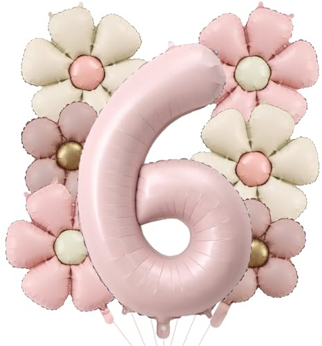 DazzJoy Geburtstagsdeko 6 Jahre Mädchen mit Gänseblümchen Folienballon, Luftballon Deko 6. Geburtstag Mädchen Junge, Ballon 6 Geburtstag Mädchens, Luftballons Zahl 6 Rosa für Kindergeburtstag Deko