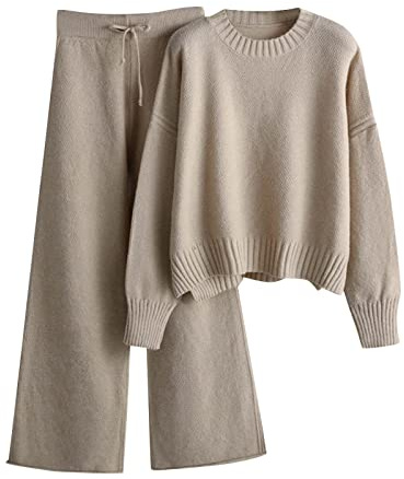 Meaunzyl Tute Maglia 2 Pezzi Completa Elegante Set Tuta Maglia Donna Due Pezzi Set Coordinato Tuta Casual Lavorati Maglione a Maniche Lunghe Pullover Top e Pantaloni a Gamba Larga Completi Invernale