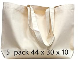 COTTON BAGS PACK OF 5 100% Cotton, 44cm x 30cm x 10cm secured short handle with double and cross stitch, Shopping Bags, Eco Friendly Shoppers, natural cotton tote bags for groceries and reusable