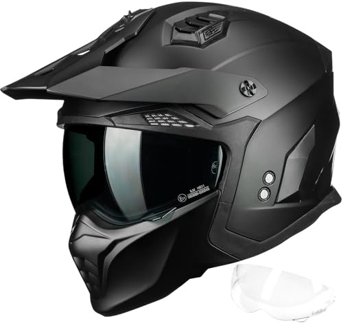 ILM Motorradhelm Herren Damen Motocross Helm Integralhelm Jethelm Vintage Retro mit Visier ECE22.06 Model HS711