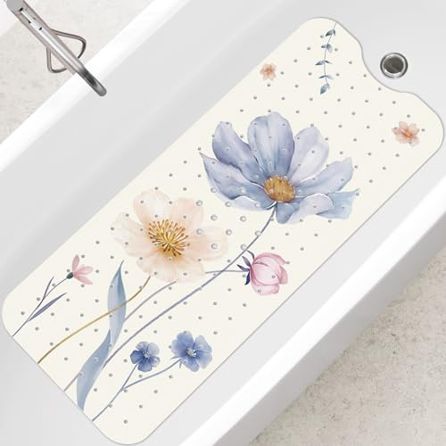 SHUCHING Badewannenmatte rutschfest Blume, 100 X 40 cm | Badematte Rutschfest, Antirutschmatte Badewanne 100% BPA Frei