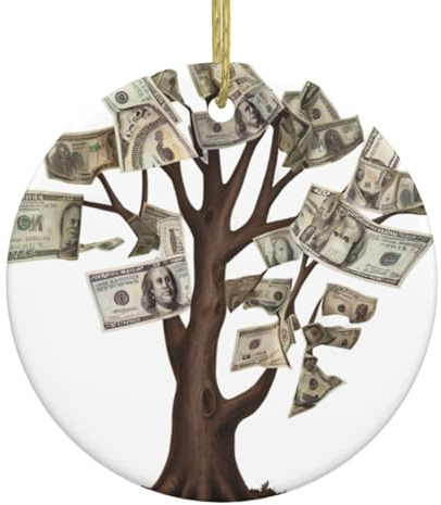 WHJSSF Geldbaum-Muster, Weihnachtsbaum, Keramik, rund, 7,4 cm, Feiertagsdekorationen