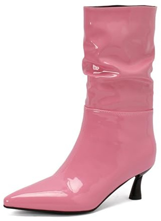 Genérico Botines Slouch De Cuero Charol Mujer con Punta Puntiaguda Tacón Stiletto Cierre Lateral Colores Vibrantes para Fiesta Nocturna Diario,Rosado,46 EU