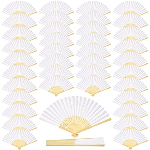 ZOOI Fächer Hochzeit 40 Pcs Handfächer Set Weiß Papierfächer Hochzeitsdeko