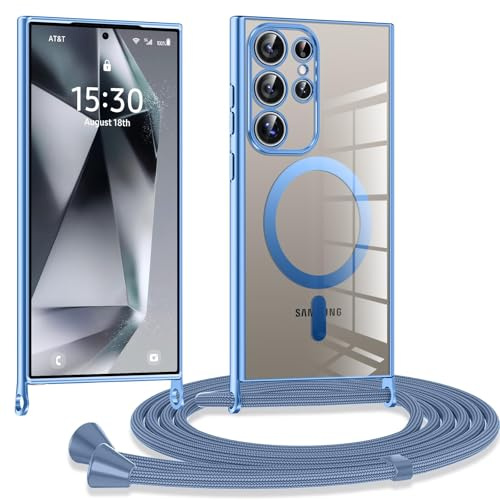 CaseLover Magnetische Handyband für Samsung Galaxy S26 Ultra 5G Hülle mit Band, Klare Silikon Necklace Handyhülle mit Kordel zum Umhängen Stossfest mit Kameraschutz Bumper Schutzhülle Case, Blau