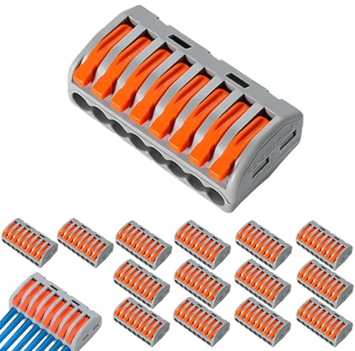 Jetstream 16 Stück Lüsterklemmen 8-Port, Verbindungsklemmen, Kabelverbinder mit Hebel, Lüsterklemmen Set, Geeignet für Baustellen und Häusliche Elektroinstallationen