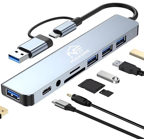 Hub USB C 8 en 1, Adaptador USB C con 3 USB 3.0 + 1 Tipo C, Carga PD 100W, Audio 3.5mm, SD/TF, USB C Hub Multipuerto para Portátiles, Compatible con Tablet, MacBook Air/Pro, iPad, iPhone Android NF8