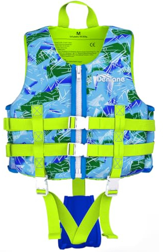 Denlane Giubbotto da nuoto per bambini in neoprene 2 ai 9 anni, Certificato TÜV - Bianco/Blu/Rosa