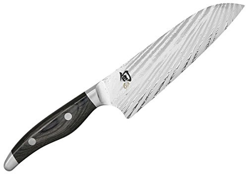 KAI Shun Nagare Santoku 18 cm longitud de la hoja - 72 capas de acero de Damasco VG 2 y VG 10 hoja de doble núcleo - madera de Pakka gris-negro - hecho en Japón - cuchillo de cocina japonés forjado