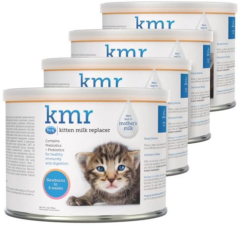 PetAg KMR Kitten Milk Replacer Powder - 6 oz, Pack of 4 - Powdered Kitten Formula with Prebiotics, Probiotics & Vitamins for Kittens Newborn to Six Weeks Old - Easy to Digest