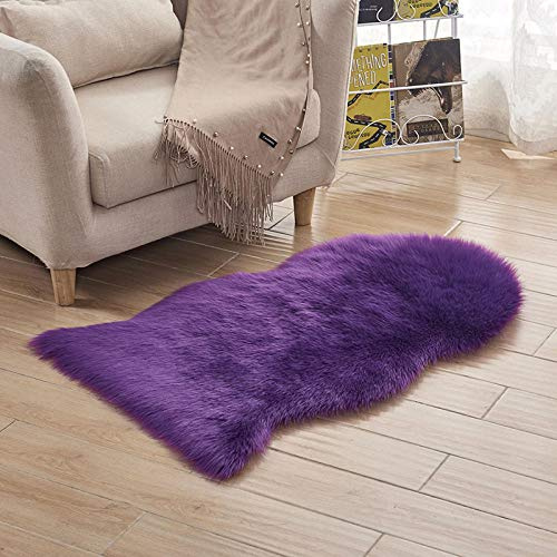 WIONE Faux Lammfell Teppich Shaggy Kunstfell Schaffell Lammfellimitat Teppiche Longhair Fell, Universal für Wohnzimmer Schlafzimmer Kinderzimmer Esszimmer Auto Bettvorleger Sofa Matte Lila 60 * 90cm