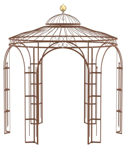 ELEO Milano wunderschöner Gartenpavillon Winterfest I Stabiler Rundpavillon Roh Edelrost Ø 2,9 m I Romantischer Rosenpavillon aus Schmiedeeisen mit Messingkugel I Pavillon für Garten