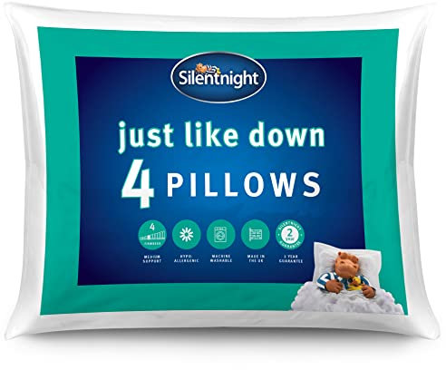 Silentnight Luxury Just Like Down Pillows 4 Pack – Pack of 4 Hotel Bed Pillows with Soft Medium Support and Luxurious Stitching - Machine Washable and Hypoallergenic