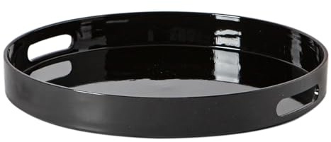 Argon Tableware 33cm Round Serving Tray with Handles - Black - Metallic Finish Decorative Breakfast Tray Melamine Food Tray for Eating, Snacks, Drinks, Food Serving