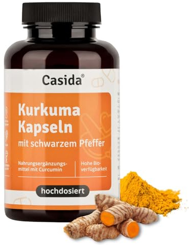 Casida Kurkuma Kapseln + Pfeffer Curcumin hochdosiert 95% igen Curcuma Extrakt in Kombination mit Kurkuma Pulver und Piperin aus schwarzem Pfeffer Extrakt - Vegan - 90 Kapseln