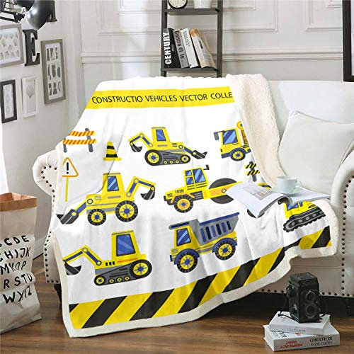 Homewish Kinder Bagger Werfen Decke,LKW-Traktor Sherpa Decke 150×200,Baufahrzeug Cartoon Fleece Decke FÜR Kinder Jungen Mädchen,Schwere Maschinen LKW PlÜSch Bettdecke