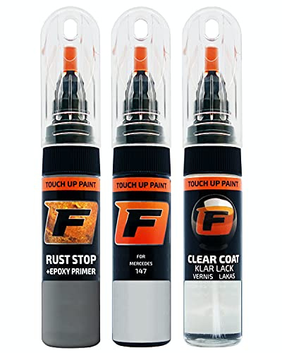FIRANTO Lackstift Autolack Reparaturset für Mercedes 147 Arktikweiss - 3-in-1 Autolack Kratzer Reparaturstift 15ml Grundierung, Klarlack