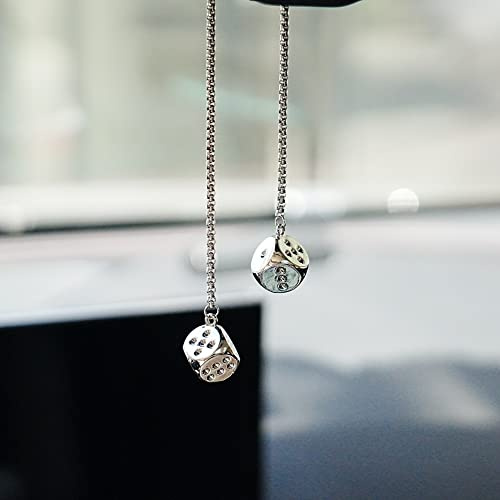 AMIORO Kreative hängende Würfel mit Punkten Auto Metall Anhänger Rückspiegel Charms Ornament (Silber)