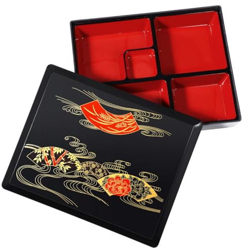 Housoutil Boîte à sushi Bento avec couvercle - Plateau à sushi japonais - Boîte à déjeuner avec couvercle - Pour restaurant, maison, bureau, école - Noir