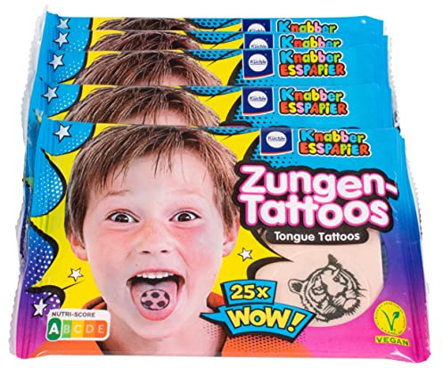 Küchle Zungen-Tattoos 5er Pack mit je 25 Tattoos (5x11g), Knabber-Esspapier | 5 Packungen mit je 25 Zungentattoos für Kindergeburtstag, süße Kinder-Oblaten für Partys, Feiern und bunte Naschmomente