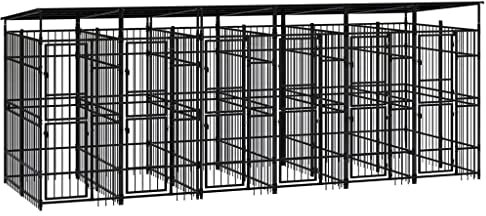 vidaXL Hundgård för utomhusbruk ståltak 11,06 m²