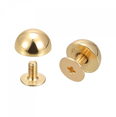 sourcing map 10x6mm Screw Back Rivets Solid Round Head Leather Studs Spike Gold Tone 10 Sets