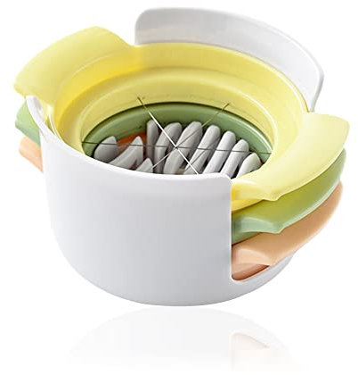 Cortador de huevos 3 en 1 de acero inoxidable, adecuado para cortar huevos cocidos, fresas, kiwis, blanco