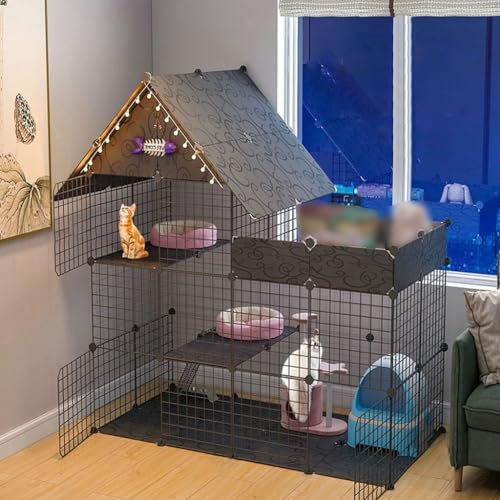 Mit Aufbewahrungs Katzenkäfig, Großer Käfig, DIY Katzenkäfig, Großer Katzenkäfig, Katzenzaun für Den Innenbereich ist Abnehmbar, Schwarz und Weiß, Zwei Farben Erhältlich, Größe 147 X 146 X 75 cm