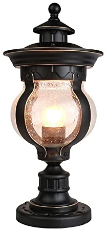 Outdoor Rainproof Table Lamp Column Lamp Durable Aluminum Continental Villa Patio Park Garden Light Waterproof Tradition Victoria Antique Glass Lantern Landscape Lawn Lights, E27 Street Bollard Lamp