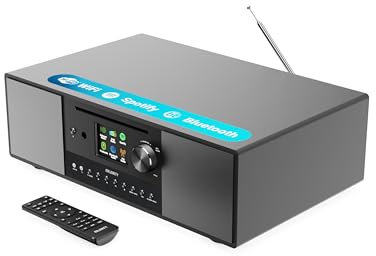 Internetradio mit CD Player & Bluetooth | 120W 2.1 Stereo DAB Radio mit Eingebauter Subwoofer | Internetradio WLAN mit Spotify Connect, Podcasts, FM | Farbdisplay | Majority Quadriga Internet Radio