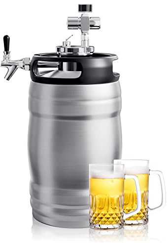 TMCRAFT 1.3 Gal Double-Walled Beer Keg Growler, Pressurized Home Beer Dispenser System with Detachable Keg Spear Keep Fresh and Carbonation for Craft Beer Draft/Homebrew