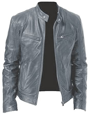 XOMART Chaqueta De Cuero Delgada con Cuello Levantado para Hombre De Primavera Y OtoñO, DecoracióN De Bolsillo, Traje De Motocicleta, Chaqueta De Cuero PU