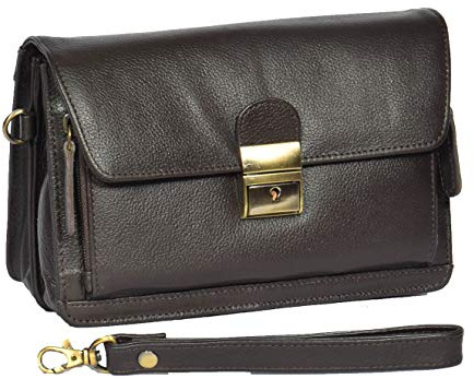 A1 FASHION GOODS Herren-Handgelenktasche aus echtem Leder, mit Schloss, Braun A853, braun, Small