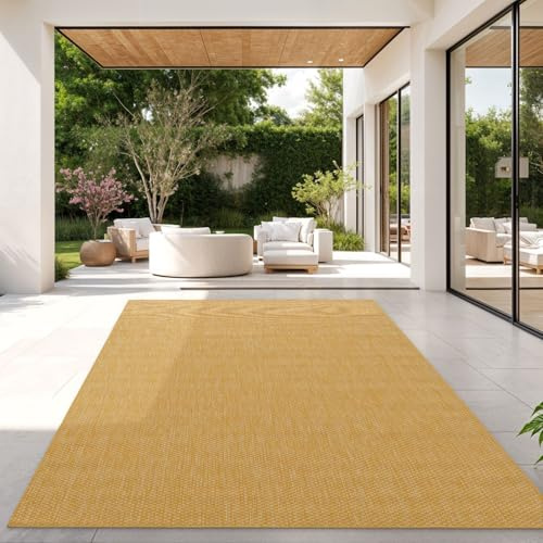TT Home Teppich Für Outdoor Wetterfest Küchenteppich Balkon Terrasse Unifarbenes Design Modern, Farbe: Gelb, Größe:140x200 cm